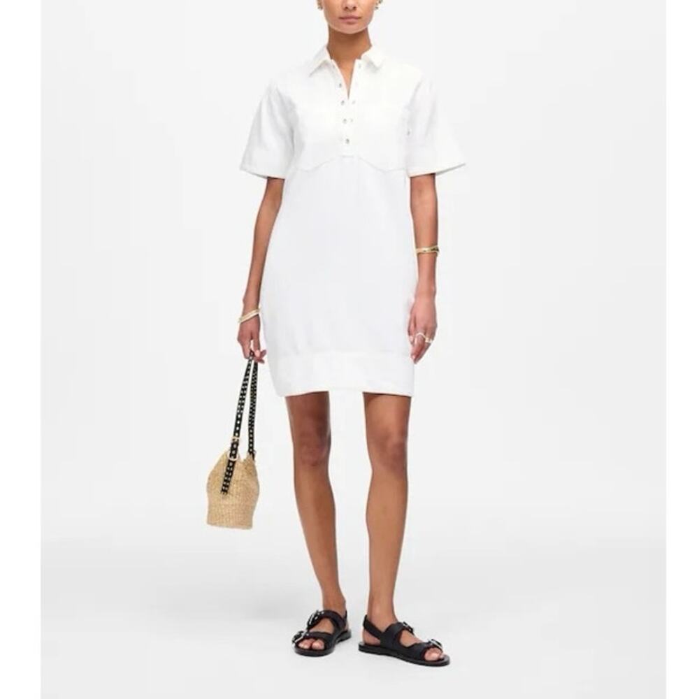 NWT Madewell Airy Denim Popover Mini Dress In Pure White Size Medium